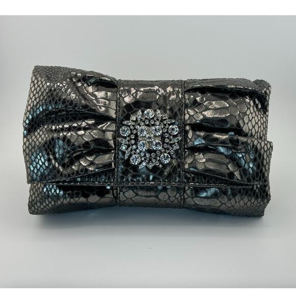 Vintage Silver Metallic Iman Handbag Removable Shoulder Strap‎ Clutch Purse - Picture 1 of 8